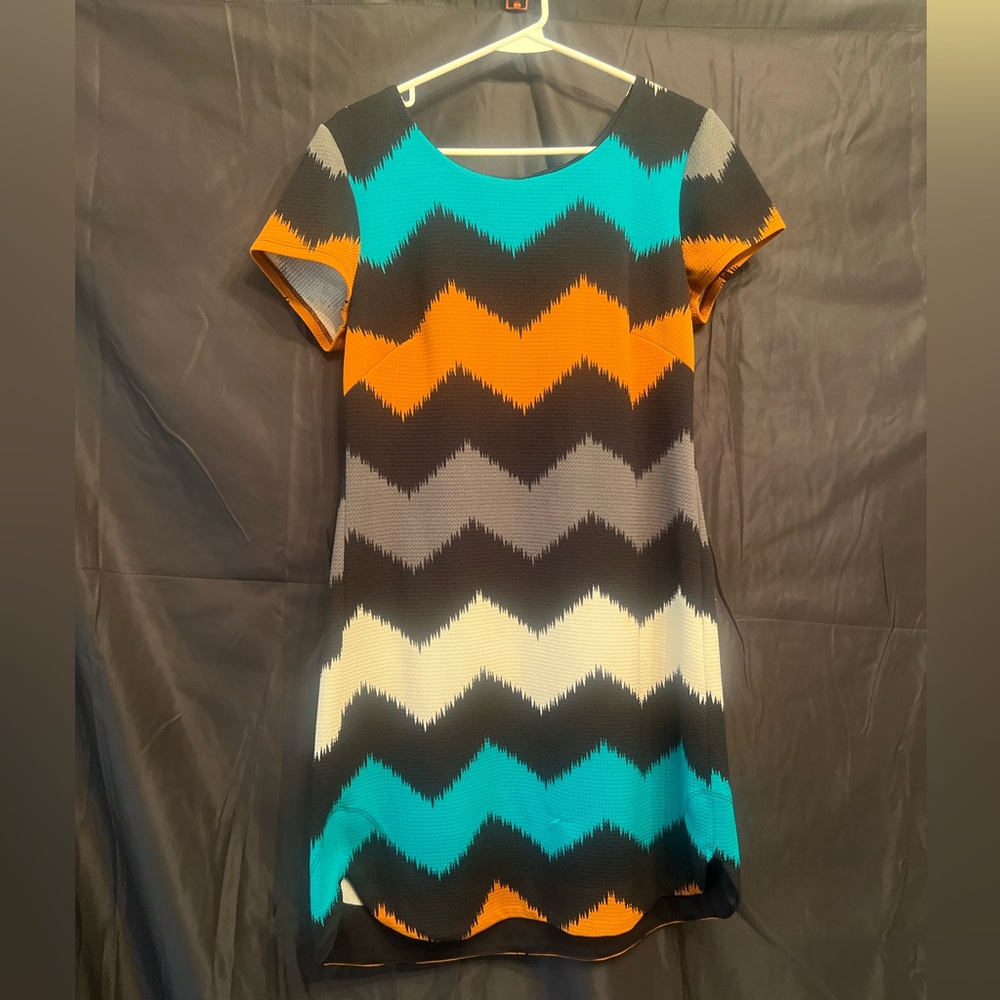 Signature By Robbie Bee,, Size Medium Dress Multicolored Teal Gold White
